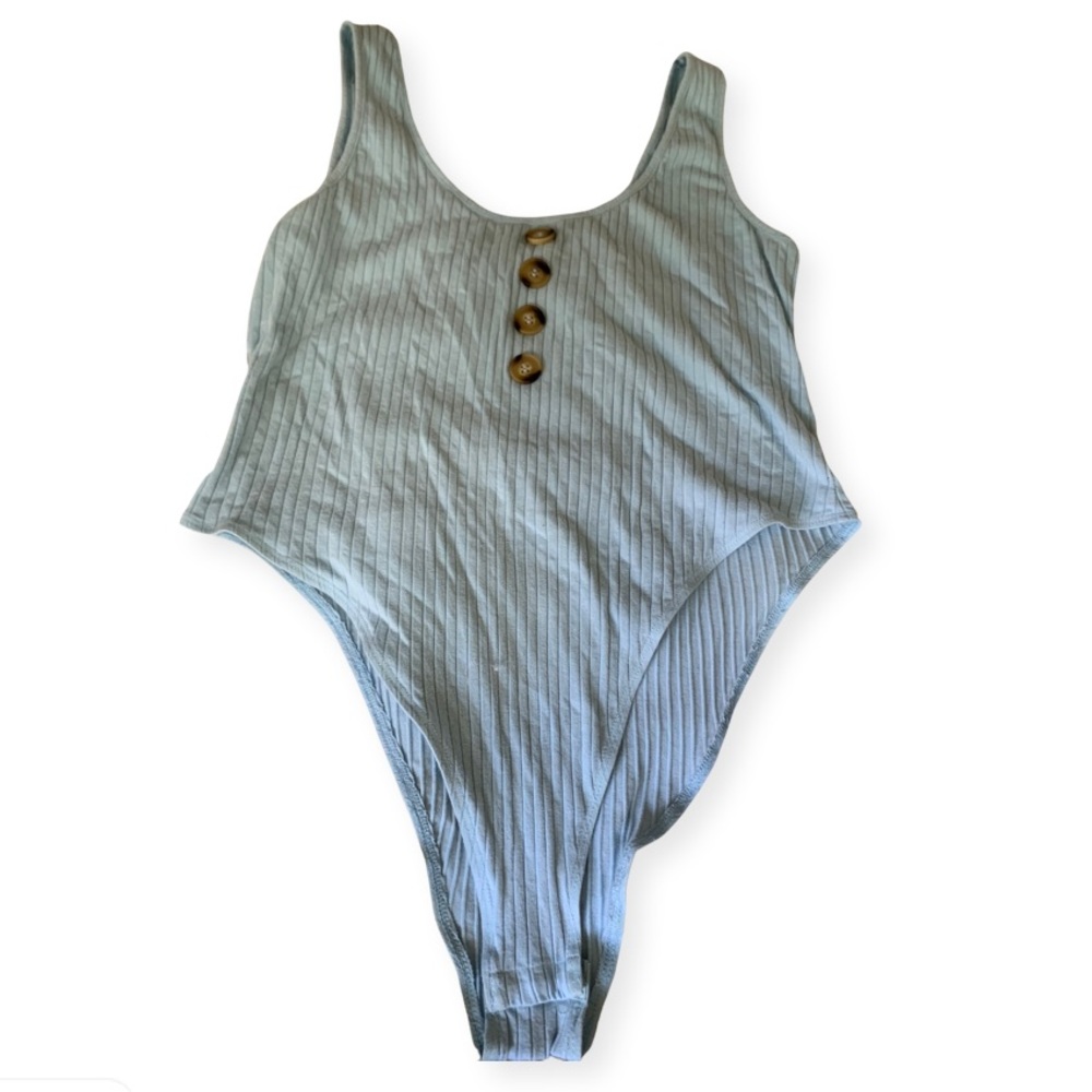Ribbed shein plus-sised baby blue bodysuit